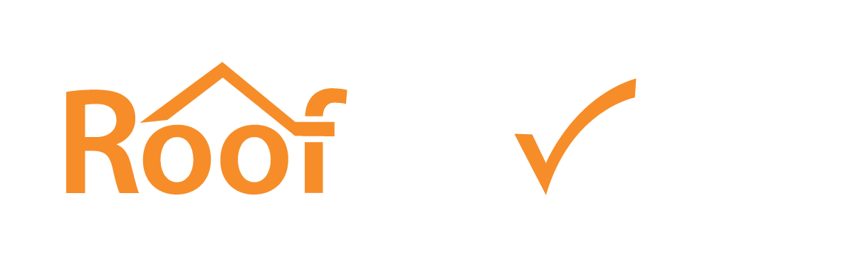 Roof Advisor logo in orange and white. The "Roof" portion has a house roof icon. The "i" in advisor is dotted with a check mark.  ra-logo-drk-trans.png