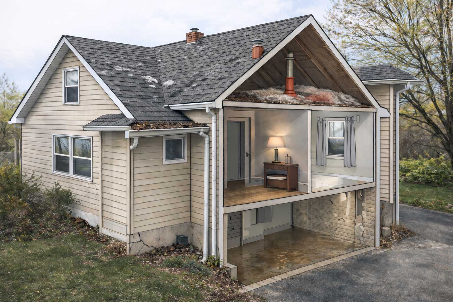 Home with a cross-section view, showing the importance of protecting your home after winter.