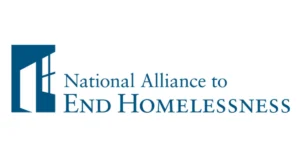 RoofAdvisor Gives Back: Alliance Logo. National Alliance to End Homelessness logo. Symbol is a blue window frame with white space inside.