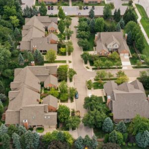 Roofing issues solved in Troy MI. Ariel view of multi-family community with new roofing.