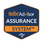 Roof Advisor Assurance System Badge. This badge indicates a commitment to quality and reliability in roofing services. Assurance System for your peace of mind.