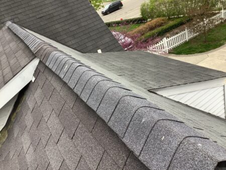 The roof ridge on Tess's Plymouth home before roof replacement.