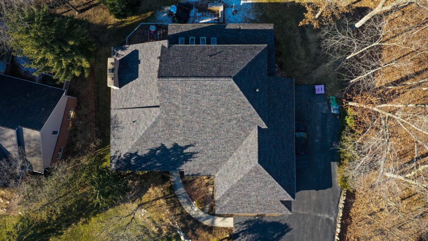 Aerial view of Brighton Oak Point roof replacement.
