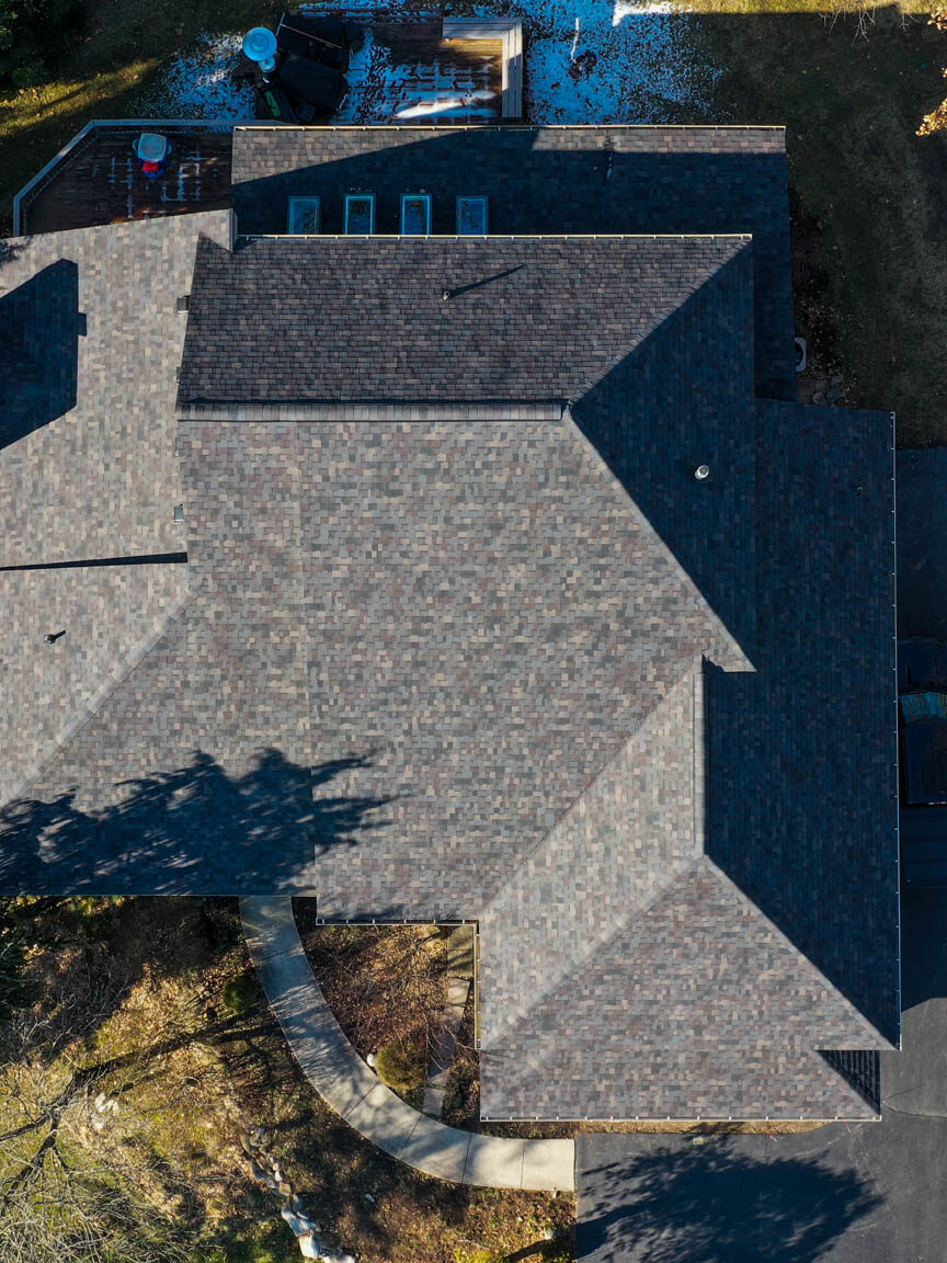 Aerial view of Brighton Oak Point roof replacement.