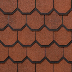 Carriage House by CertainTeed Georgian Brick Roofing Shingles showcasing a textured, patterned surface. Ideal for enhancing home aesthetics and durability.