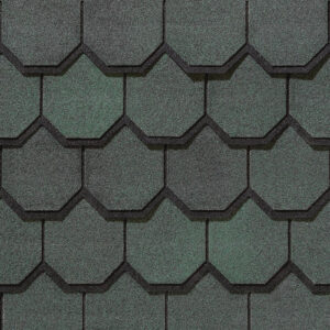 CertainTeed Carriage House shingles in Sherwood Forest color. Architectural roofing with a unique, sophisticated design for enhanced curb appeal and value.
