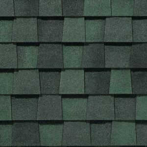 Close-up of CertainTeed Northgate shingles in Max Def Hunter Green color.