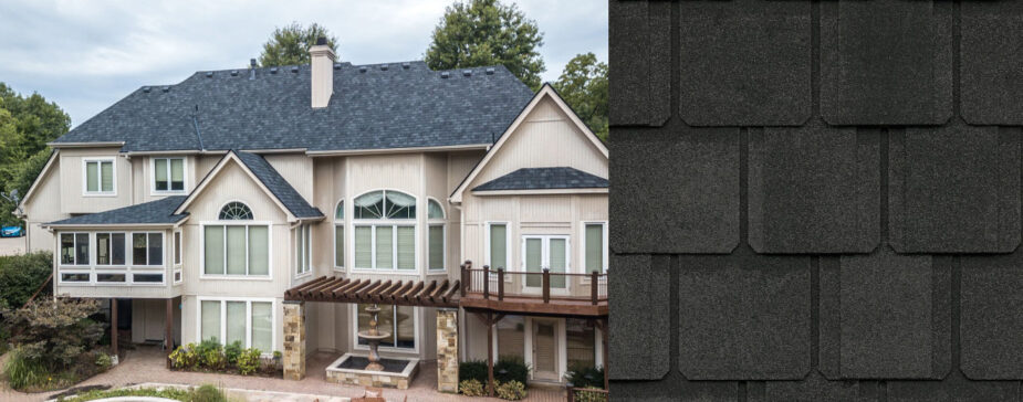 Designer Belmont shingles on home.