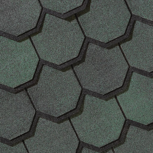 Close-up of CertainTeed Carriage House Shingles. These asphalt roofing shingles feature a distinct, repeating pattern and rich brown color, adding curb appeal.