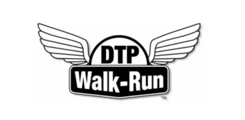 DTP Walk-Run logo. RoofAdvisor Gives Back with DTP Walk-Run, a logo with wings. Walk-Run event for charity.