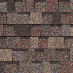 Close-up of Owens Corning Duration Flex Shingles in Summer Harvest color. High-quality roofing material for durability and weather resistance. 