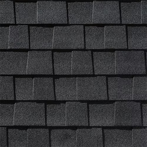 Close-up of GAF shingle. GAF Timberline Natural Shadow Shingles in Charcoal.