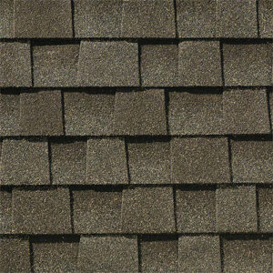 Close-up of GAF shingle. GAF Timberline Natural Shadow Shingles in Weathered Wood.
