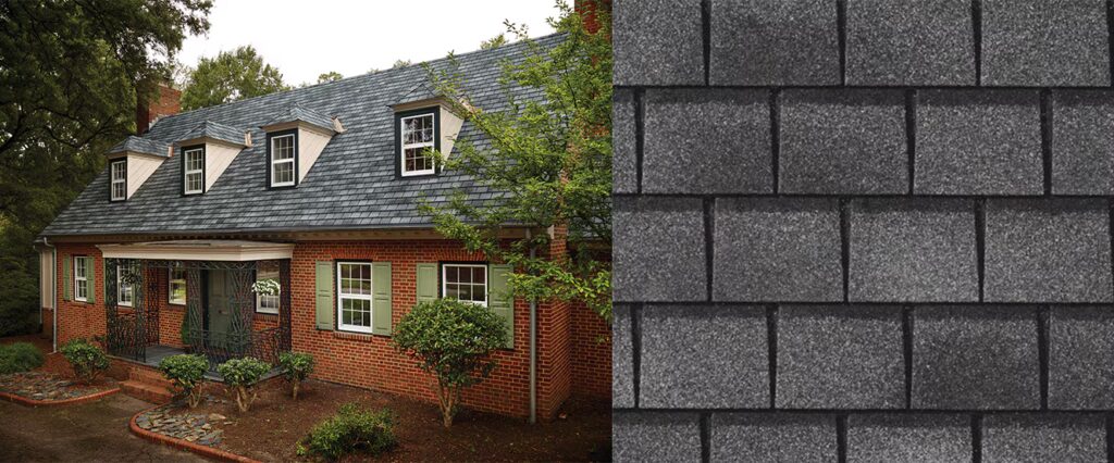 GAF Slateline shingles on home with a new decking required roof replacement where tapered cut outs create more flow when replacing existing attic vents