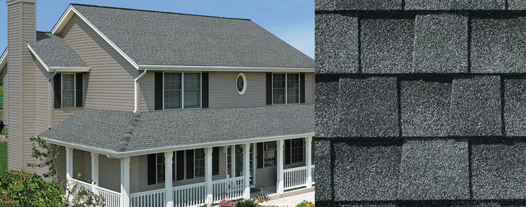 GAF Timberline Natural Shadow Shingles on home. Gray roofing with a natural shadow effect. Architectural style GAF shingles with a dimensional look.