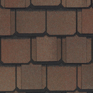 Close-up of CertainTeed Grand Manor roofing shingles in Chestnut color. A durable, stylish option for your home. Grand Manor Chestnut roofing detail.