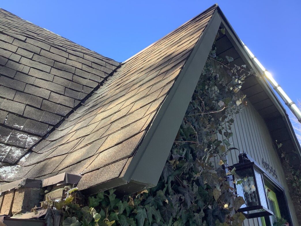 Roof field in canton on front portion of dome house before replacement