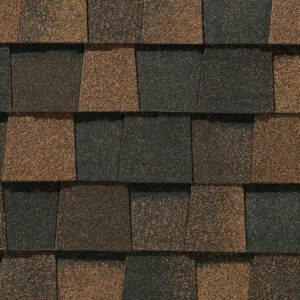 CertainTeed Landmark Pro Max Def Burnt Sienna roofing shingles showcasing a blend of dark brown and burnt sienna tones in a close-up, textured pattern.