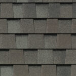 Close-up of CertainTeed Landmark Pro roofing shingles in Georgetown Gray. Max Def color technology showcased in this durable, architectural shingle pattern.