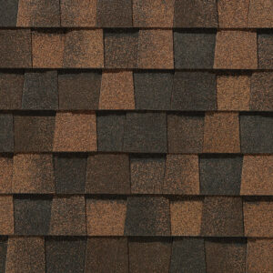 NorthGate by CertainTeed Max Def Burnt Sienna shingles detail. Roofing material showcasing a blend of brown and dark tones for weather protection.