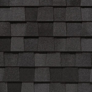 NorthGate by CertainTeed MaxDef Moire Black shingles. Close-up of roofing material showing texture and color. Durable, weather-resistant roofing solution.