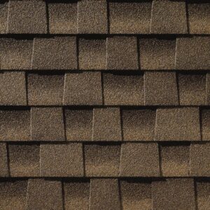 Close-up of Timberline AS II shingles in barkwood color.