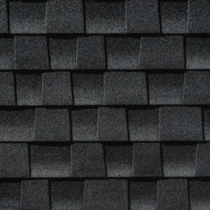 Close-up of Timberline AS II charcoal shingles.