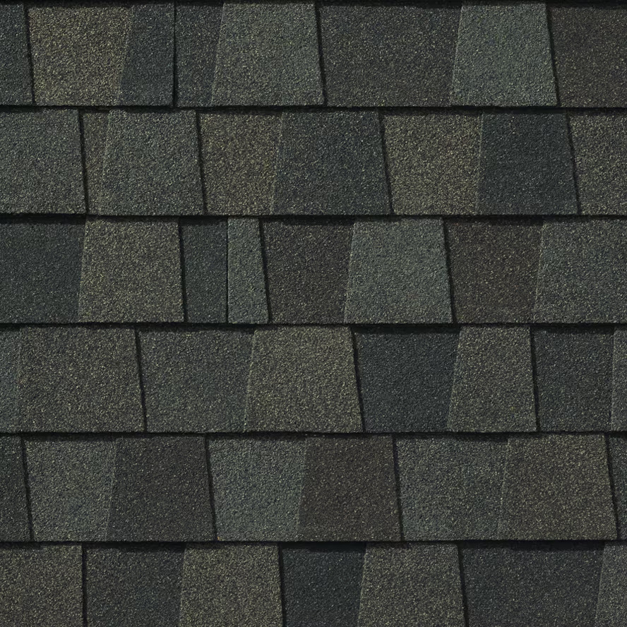 Close-up of GAF Timberline HDZ Appalachian Sky shingles.