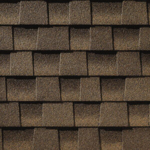 Close-up of GAF Timberline HDZ Barkwood Shingles.