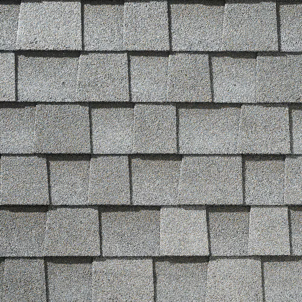 Close-up of Timberline HDZ Fox Hollow Gray GAF Shingles.