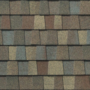 Close-up of GAF Timberline HDZ Golden Harvest shingles.