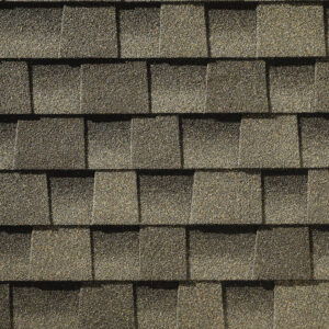 Close-up of Timberline HDZ Weathered Wood shingles by GAF.