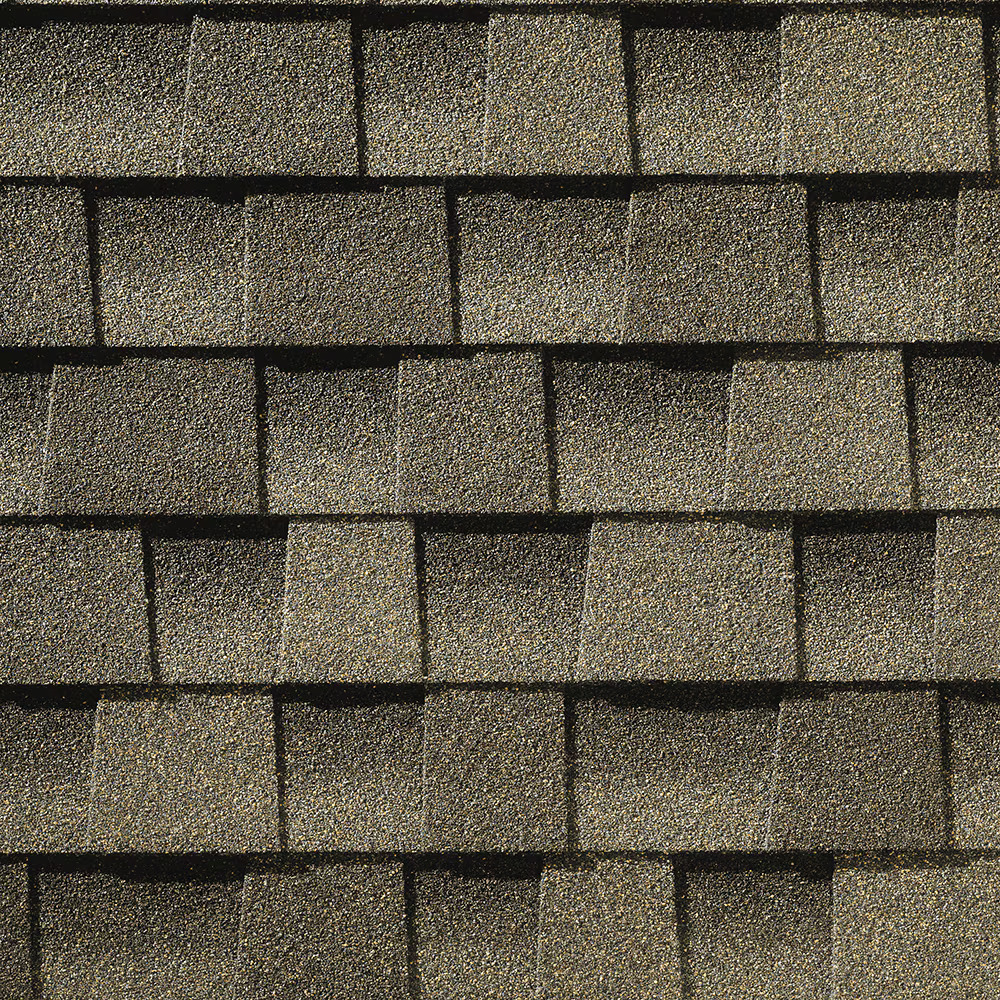 Close-up of Timberline HDZ Weathered Wood shingles by GAF.