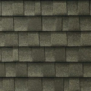 Close-up of Timberline UHDZ Weathered Wood Shingles.